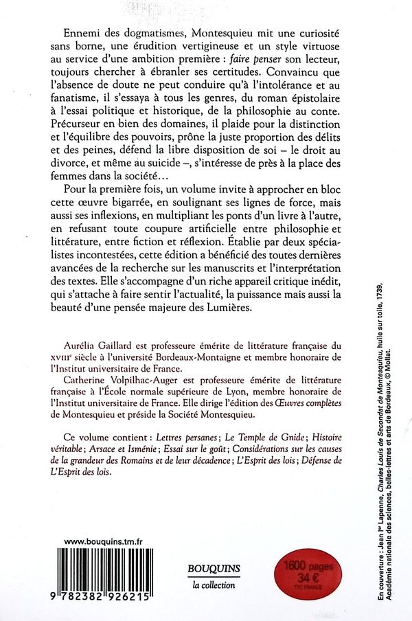 Quatrième de couverture de « L'esprit des lois : textes politiques et fictions »