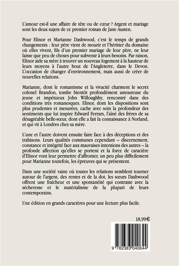Quatrième de couverture de « Raison et sentiments »