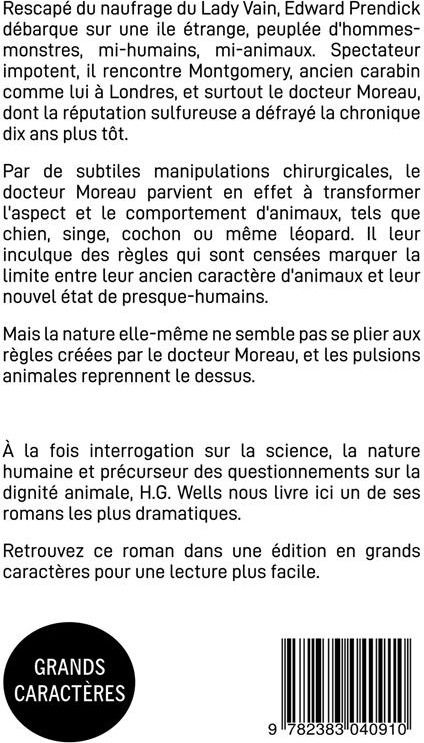 Quatrième de couverture de « L'île du docteur Moreau »