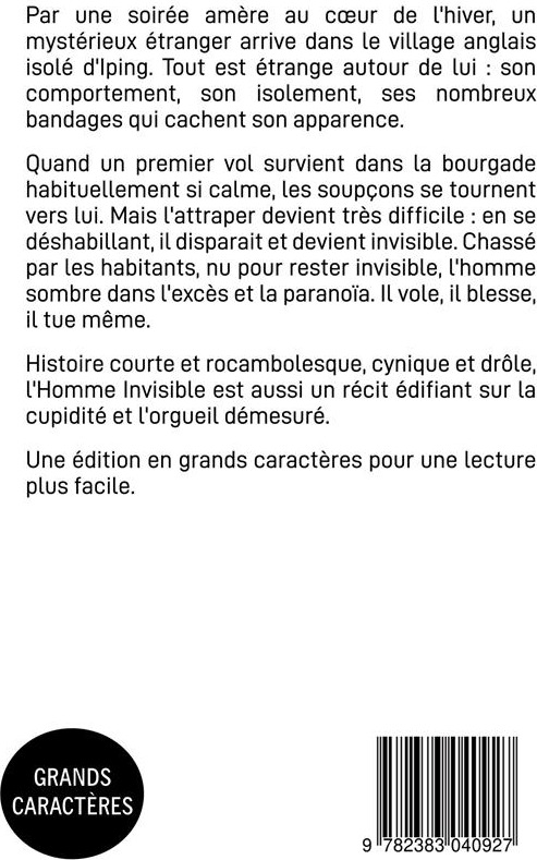 Quatrième de couverture de « L'homme invisible »