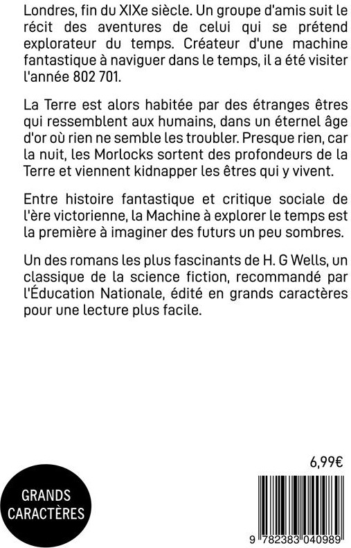 Quatrième de couverture de « La machine à explorer le temps »