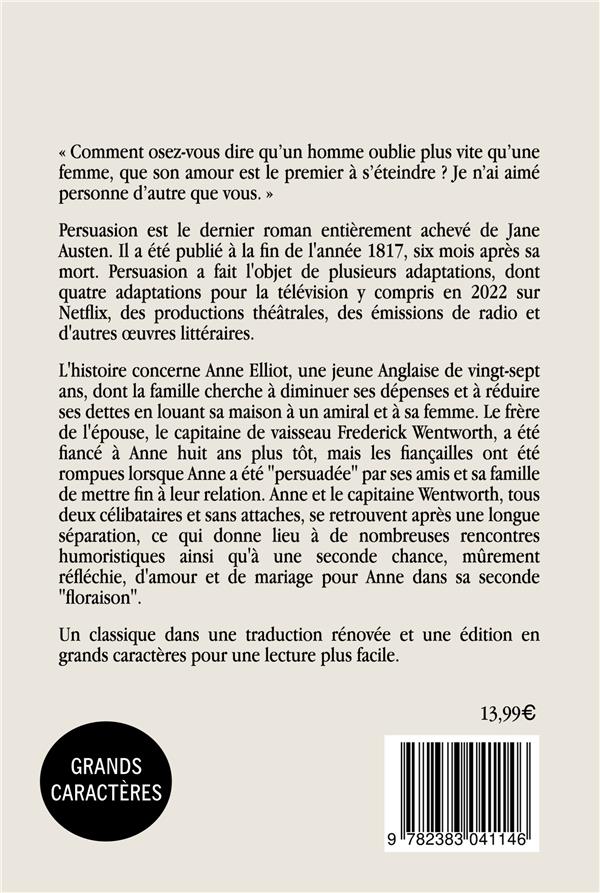 Quatrième de couverture de « Persuasion »