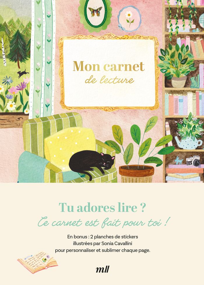 Couverture du livre « MON CARNET DE LECTURE - PLUS DE 100 FICHES A REMPLIR ! EN BONUS : 2 PLANCHES DE STICKERS » de Sonia Cavallini, librairie Les Contes Infusés à Corte