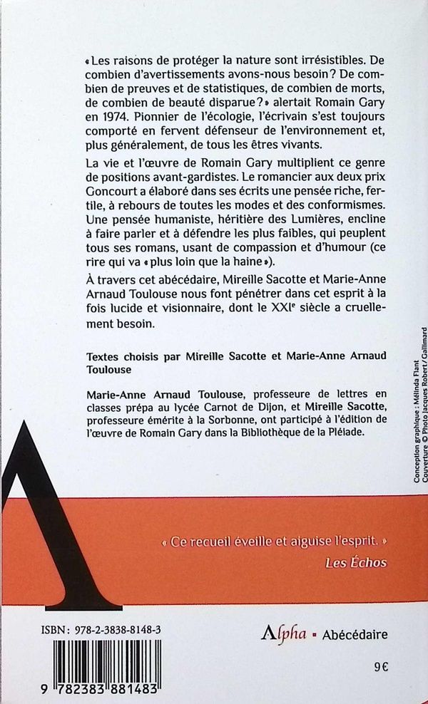 Quatrième de couverture de « L'abécédaire de Romain Gary »