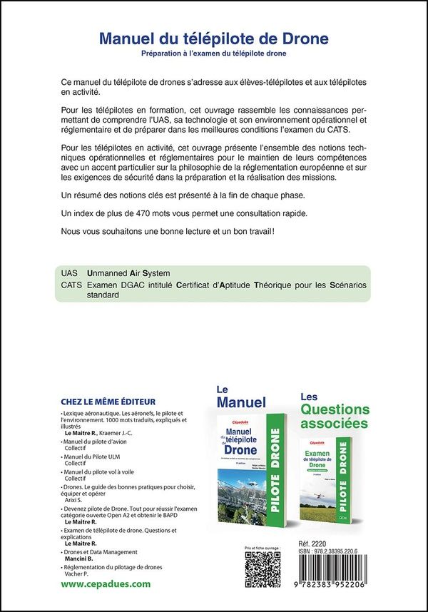Quatrième de couverture de « Manuel du télépilote de drone »