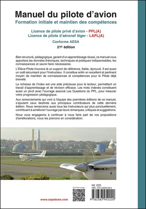 Quatrième de couverture de « Manuel du pilote d'avion : formation initiale et maintien des compétences »