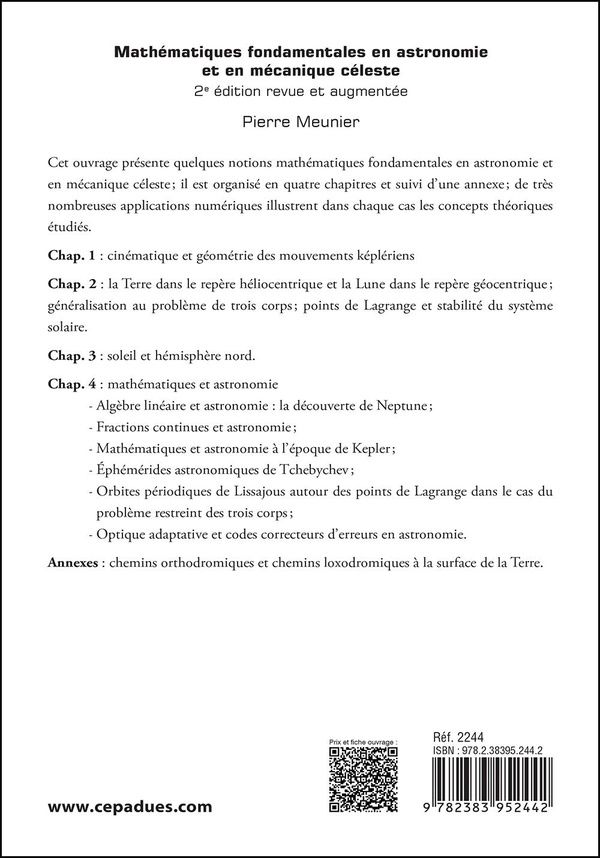 Quatrième de couverture de « Mathématiques fondamentales en astronomie et en mécanique céleste »