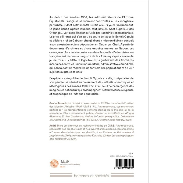 Quatrième de couverture de « LA FOLIE DE BENOIT OGOULA OU LA REVOLTE D'UN VISIONNAIRE DANS LE GABON COLONIAL »