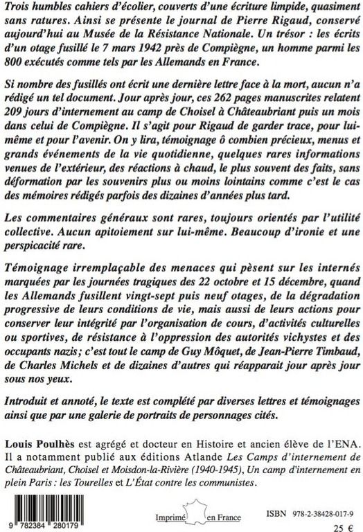 Quatrième de couverture de « Journal d'un otage français : 1941-1942 »