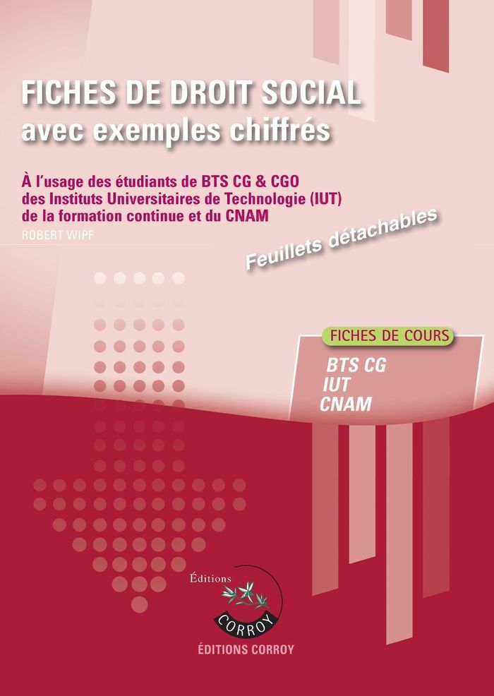 Couverture du livre « Fiches de droit social avec exemples chiffrés » de Robert Wipf, librairie Les Contes Infusés à Corte