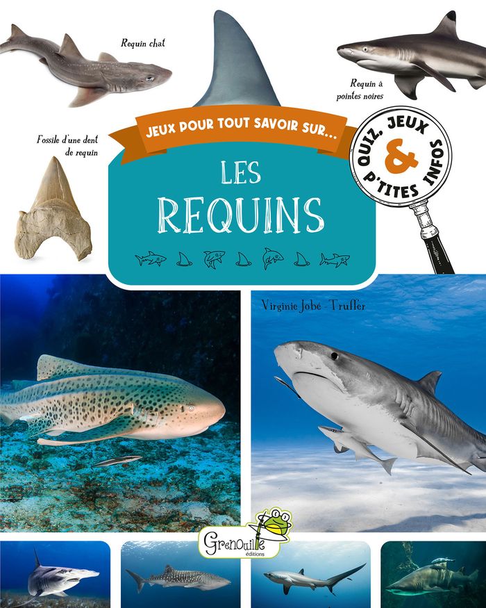 Couverture du livre « Les requins : quiz, jeux et p'tites infos » de Virginie Jobé-Truffer, librairie Les Contes Infusés à Corte