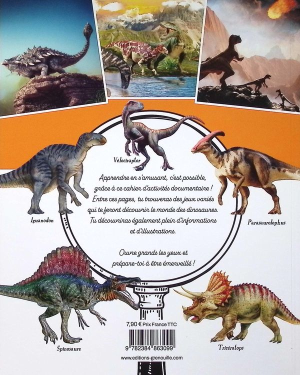 Quatrième de couverture de « Les dinosaures : quiz, jeux et p'tites infos »