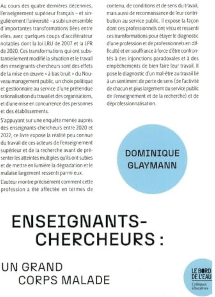 Couverture du livre « Enseignants-chercheurs : un grand corps malade » de Dominique Glaymann, librairie Les Contes Infusés à Corte