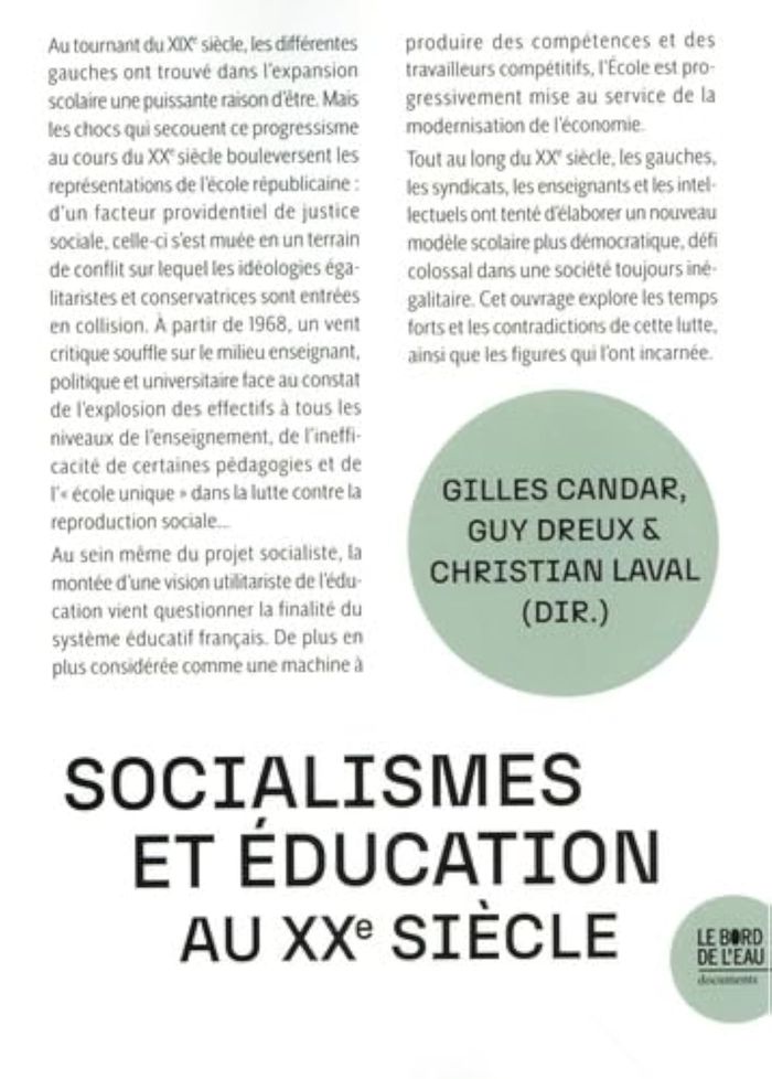 Couverture du livre « Socialismes et éducation au XXe siècle » de Gilles Candar, librairie Les Contes Infusés à Corte