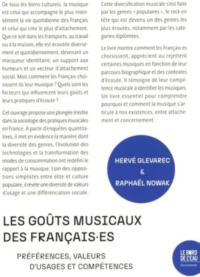 Couverture du livre « Les goûts musicaux des Français.es : préférences, valeurs d'usage et compétences » de Hervé Glevarec, librairie Les Contes Infusés à Corte
