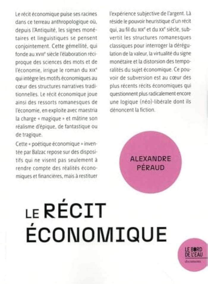 Couverture du livre « Le récit économique », librairie Les Contes Infusés à Corte