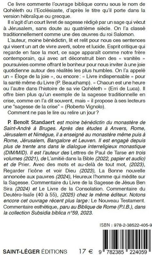 Quatrième de couverture de « Livre de Qohèleth ou Ecclésiaste : commentaire »
