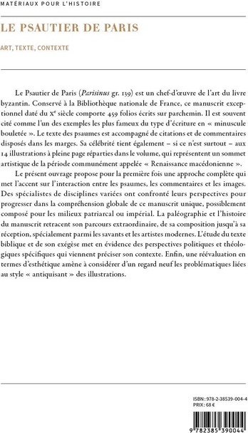 Quatrième de couverture de « LE PSAUTIER DE PARIS - ART, TEXTE, CONTEXTE »