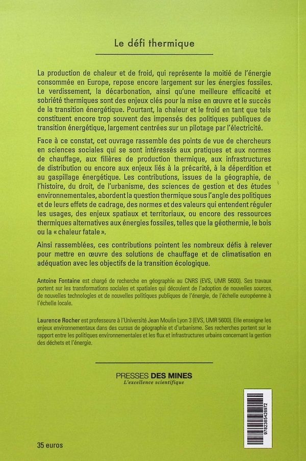 Quatrième de couverture de « Le défi thermique : normes, territoires et politiques de la chaleur et du chauffage »