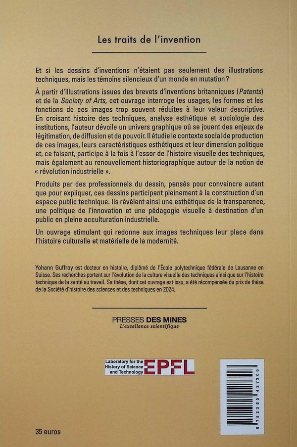 Quatrième de couverture de « Les traits de l'invention : production et usages du dessin d'objet technique en Angleterre au tournant du XIXe siècle »
