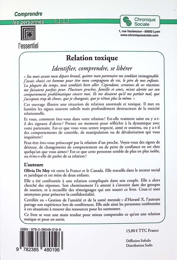 Quatrième de couverture de « Relation toxique : identifier, comprendre, se libérer »