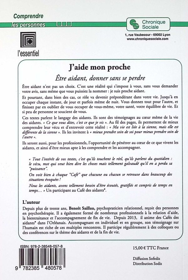 Quatrième de couverture de « J'aide mon proche : être aidant, donner sans se perdre »