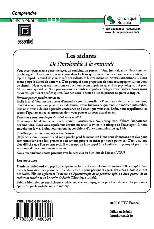 Quatrième de couverture de « Les aidants : de l'intolérable à la gratitude »