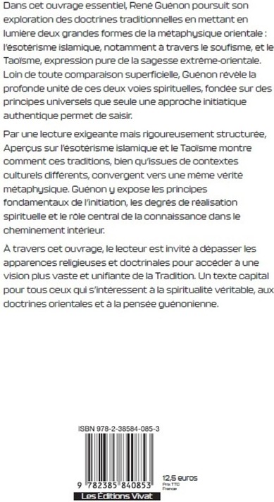 Quatrième de couverture de « Aperçus sur l'ésotérisme islamique et le taoïsme »