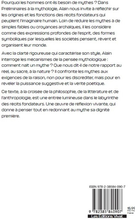 Quatrième de couverture de « Préliminaires à la mythologie »