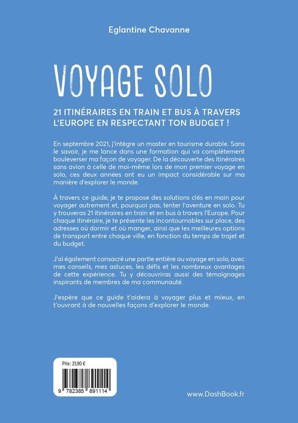 Quatrième de couverture de « Voyage solo : 21 itinéraires en train et bus à travers l'Europe »