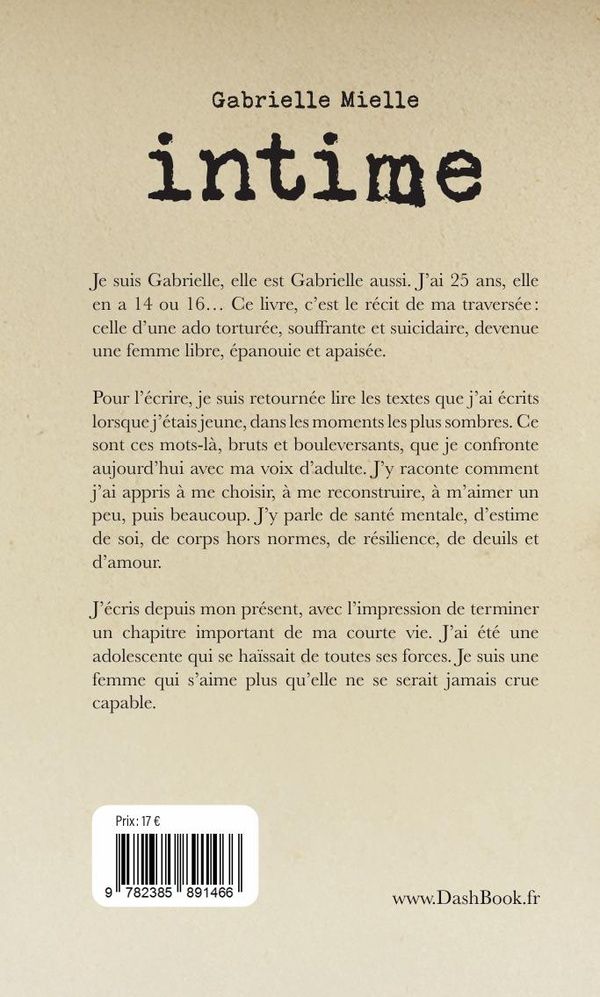 Quatrième de couverture de « Intime »