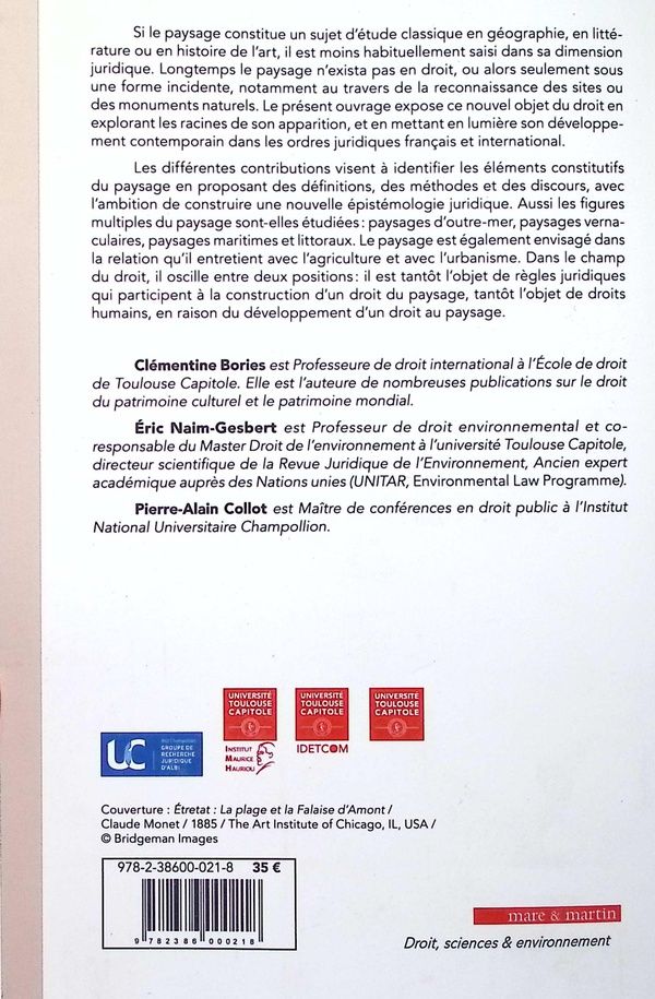 Quatrième de couverture de « Le paysage en droit : vers un droit au paysage ? »