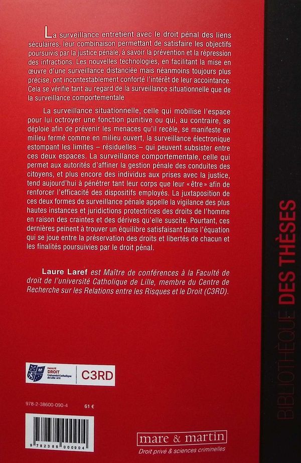 Quatrième de couverture de « La surveillance en droit pénal »
