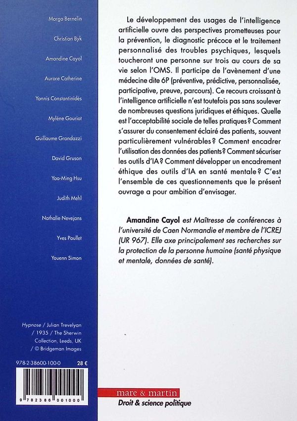 Quatrième de couverture de « Intelligence artificielle et santé mentale »