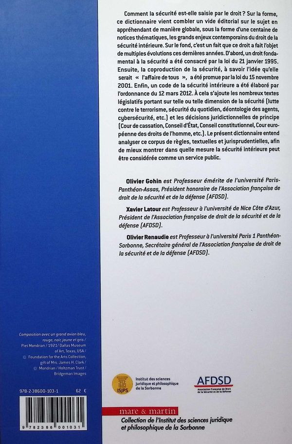 Quatrième de couverture de « Dictionnaire du droit de la sécurité intérieure »