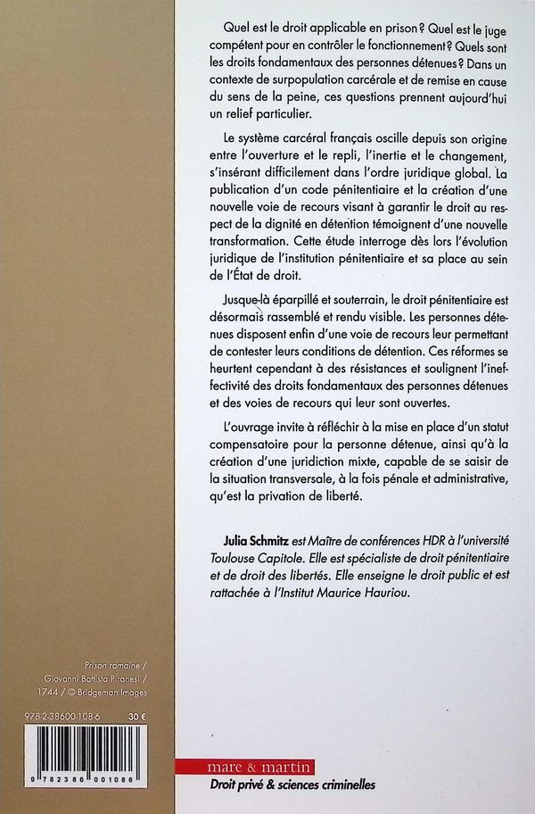 Quatrième de couverture de « L' institutionnalisation pénitentiaire : une transformation normative et contentieuse »