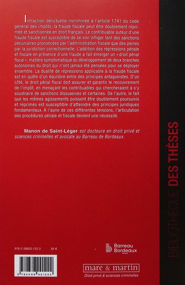 Quatrième de couverture de « L'articulation des procédures pénale et fiscale »
