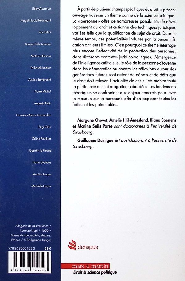 Quatrième de couverture de « Variations juridiques autour de la personne »