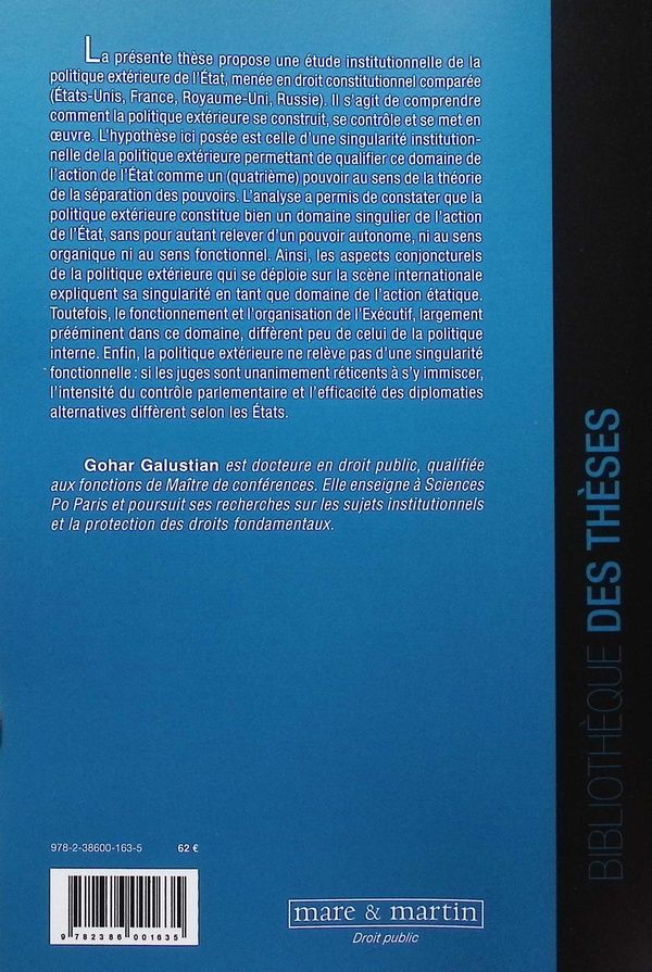 Quatrième de couverture de « Constitution et politique extérieure de l'Etat : étude comparée »