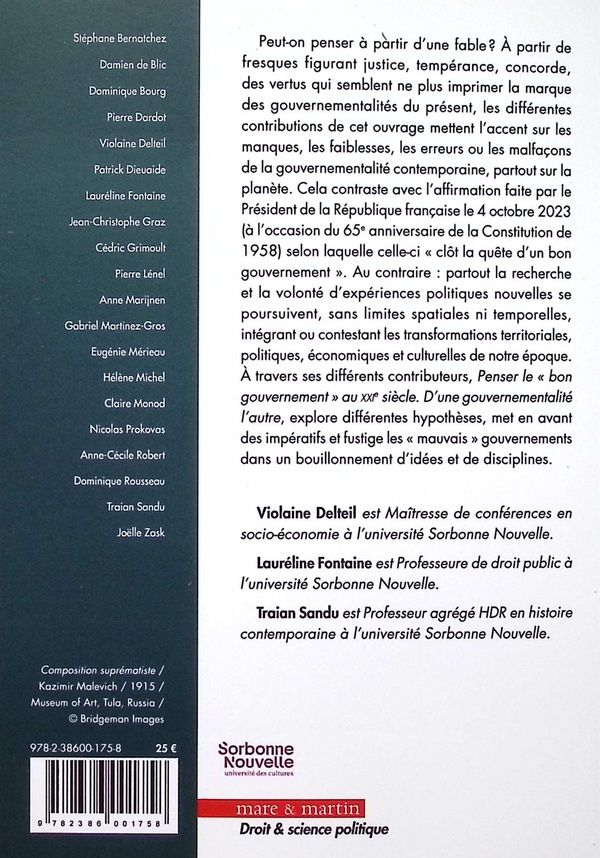 Quatrième de couverture de « Penser le bon gouvernement au XXIe siècle : d'une gouvernementalité l'autre »