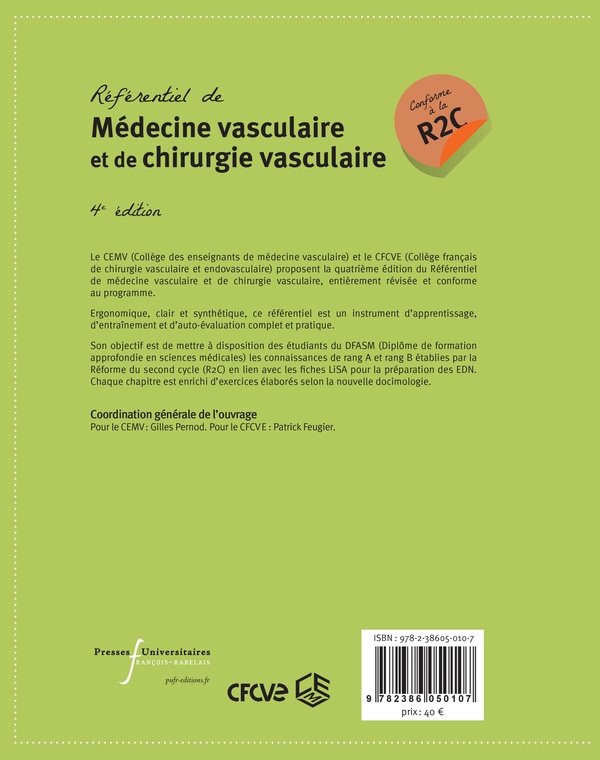 Quatrième de couverture de « Référentiel de médecine vasculaire et de chirurgie vasculaire »
