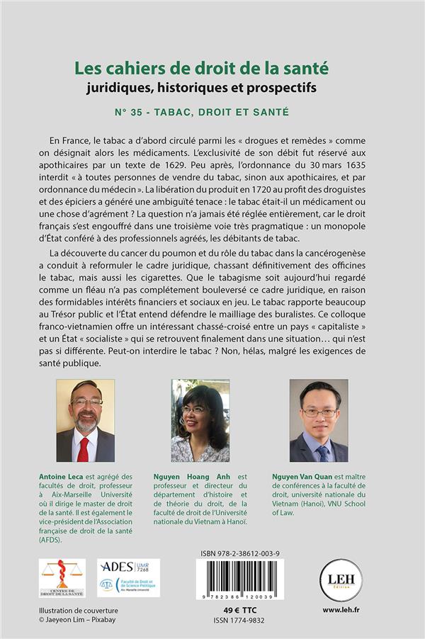 Quatrième de couverture de « TABAC, DROIT ET SANTE (N 35) - REGARDS CROISES FRANCO-VIETNAMIENS AUTOUR DU TABAGISME »