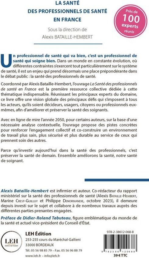 Quatrième de couverture de « La santé des professionnels de santé en France »