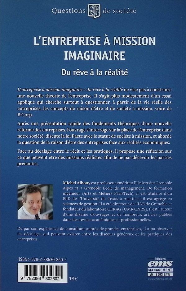 Quatrième de couverture de « L'entreprise à mission imaginaire : du rêve à la réalité »