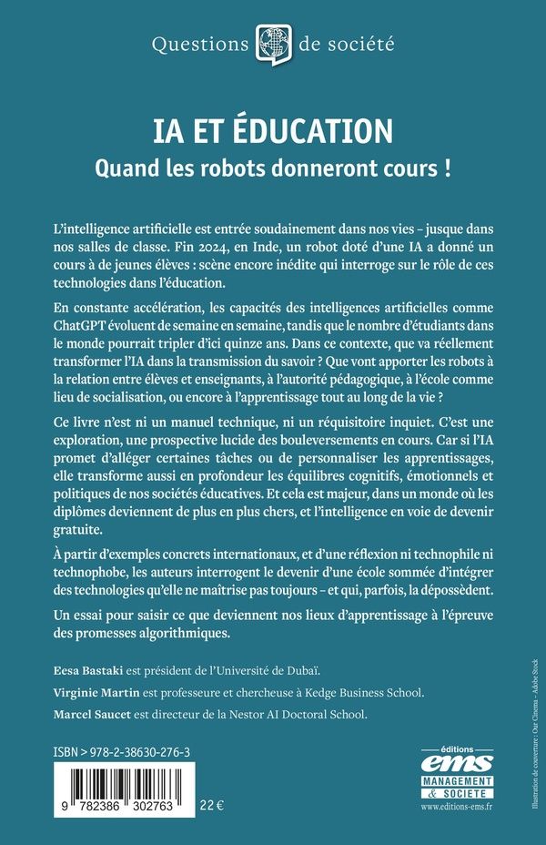 Quatrième de couverture de « IA et éducation : quand les robots donneront cours ! »