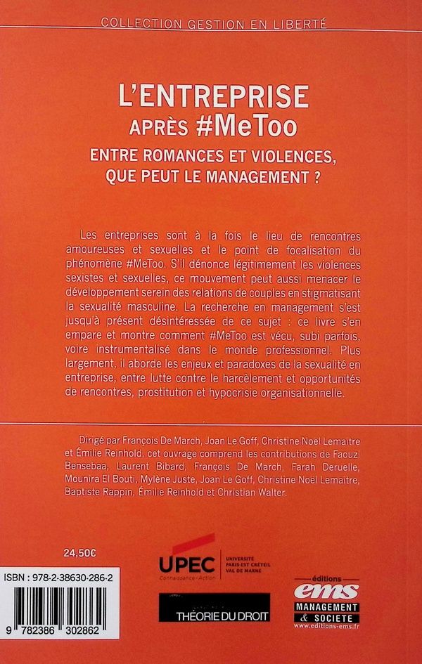 Quatrième de couverture de « L'entreprise après #MeToo : entre romances et violences, que peut le management ? »