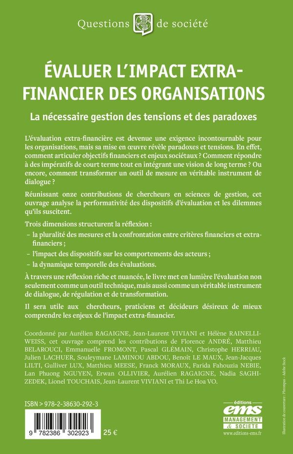 Quatrième de couverture de « Évaluer l'impact extra-financier des organisations : la nécessaire gestion des tensions et des paradoxes »
