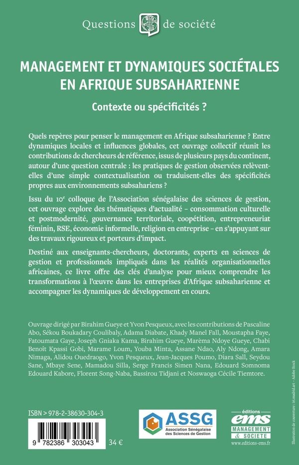Quatrième de couverture de « Management et dynamiques sociétales en Afrique subsaharienne : contexte ou spécificités ? »