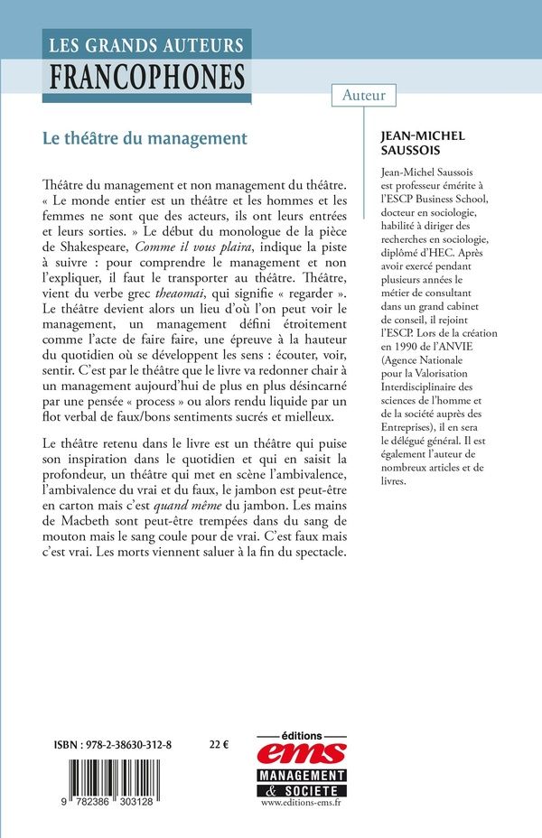 Quatrième de couverture de « Le théâtre du management »