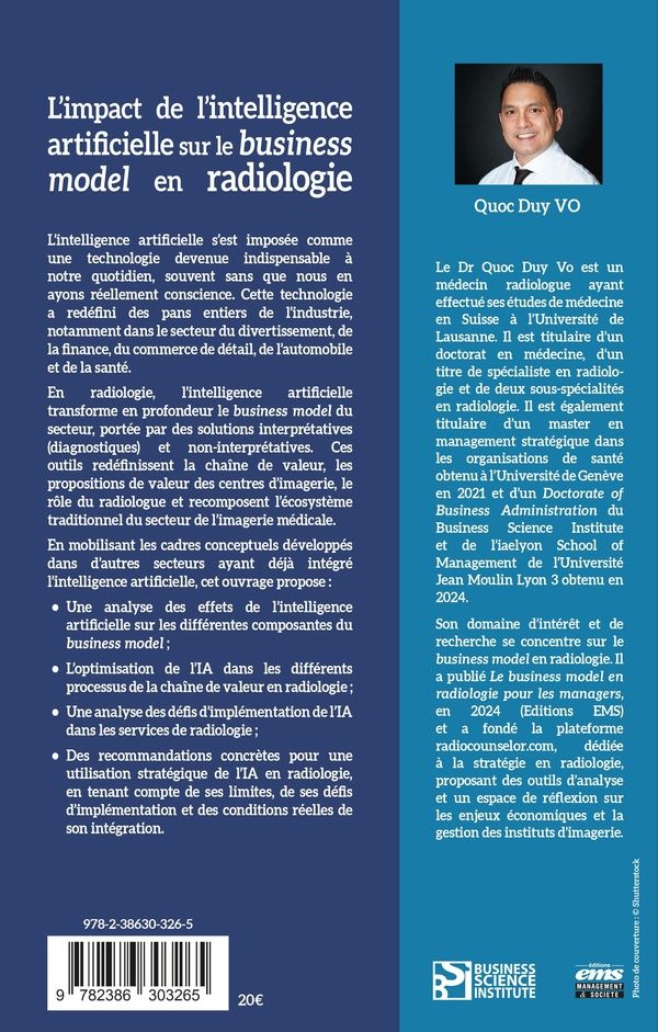 Quatrième de couverture de « L' impact de l'IA sur le business model en radiologie : comment s'y préparer »